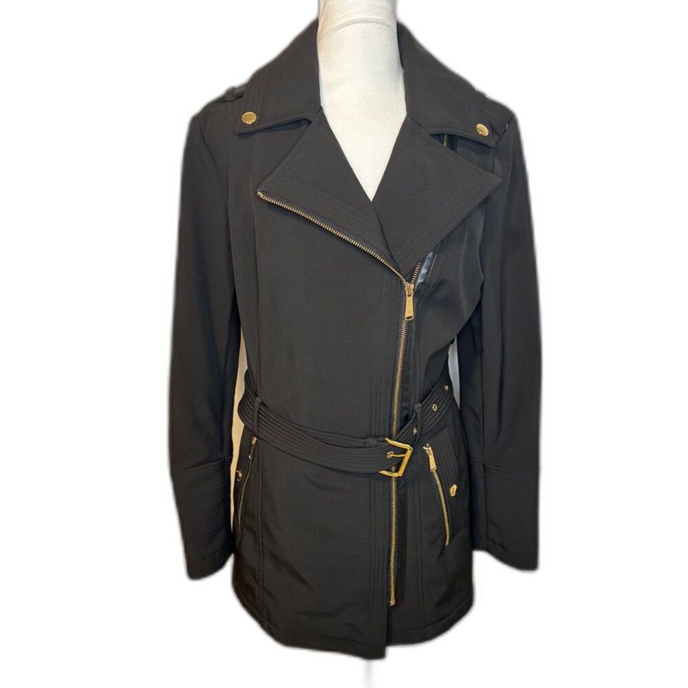 Michael Kors Black Asymmetrical Zipper Belted Moto Jacket M